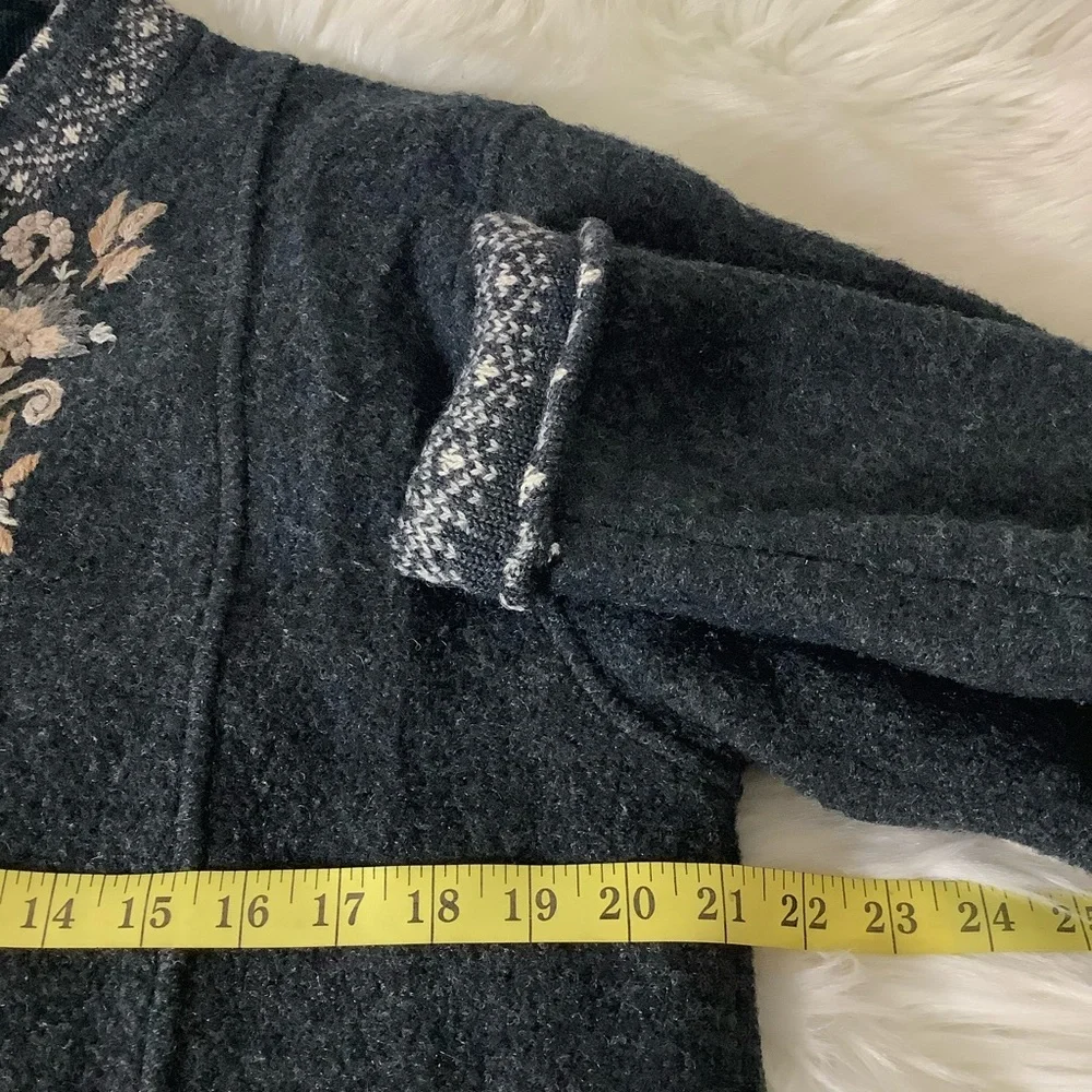 Icelandic Design 100% Wool Full Zip Fair Isle Floral Embroidered Jacket Womens M - Picture 12 of 13